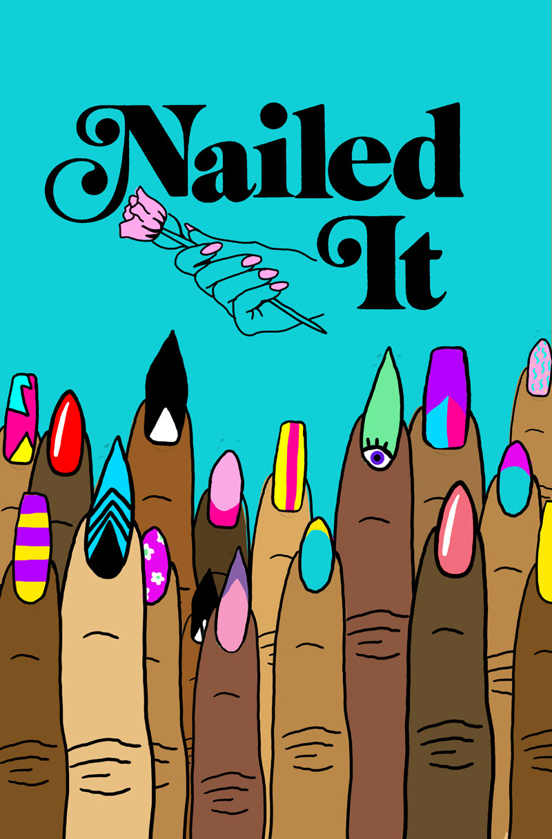 Nailed It logo: Neon Sign showing manicured hand with flower. 7